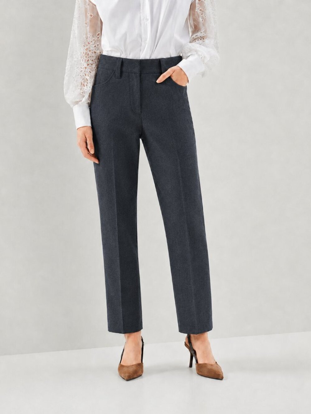 Brunello Cucinelli Monili Pants Gray Stretch Virgin Wool Monili Tab Size 4